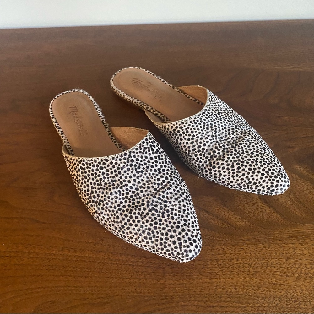 Madewell Remi Mules, Animal Print Calf Hair Leather, Spotted Animal Print - Sz 7